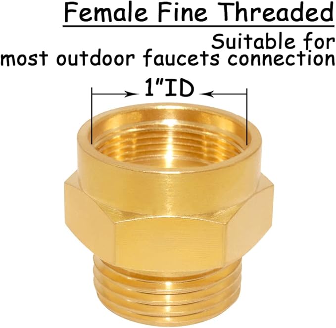 Garden Hose Bib Adapter, 1" Measure Inside Diameter, 1-1/16" Fine Thread Female to Standard 3/4" GHT Male Thread, Compatible with Outdoor Faucet to Garden Hose
