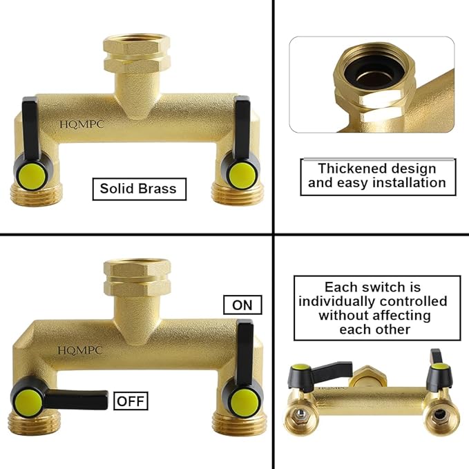 HQMPC 2 Way Hose Splitter Heavy Duty Water Splitter Outdoor 2 Way Strong HEX Nut Connect 3/4" GHT
