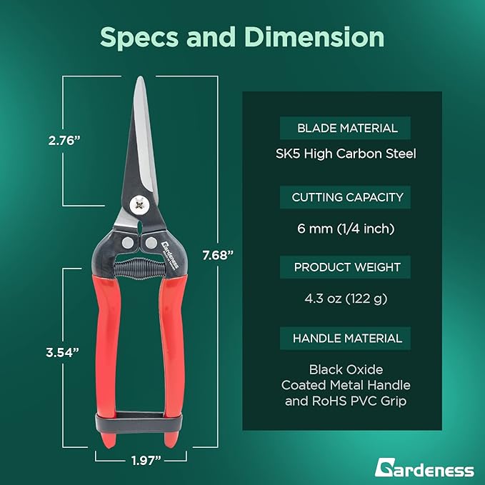 Gardeness Pruning Shear Straight Pruning Snip 2PCS high Carbon Steel Florist Scissors, Multi-Tasking Garden Precision Herb Snips Flower Clippers Bonsai Trimmers Hydroponic Herbs