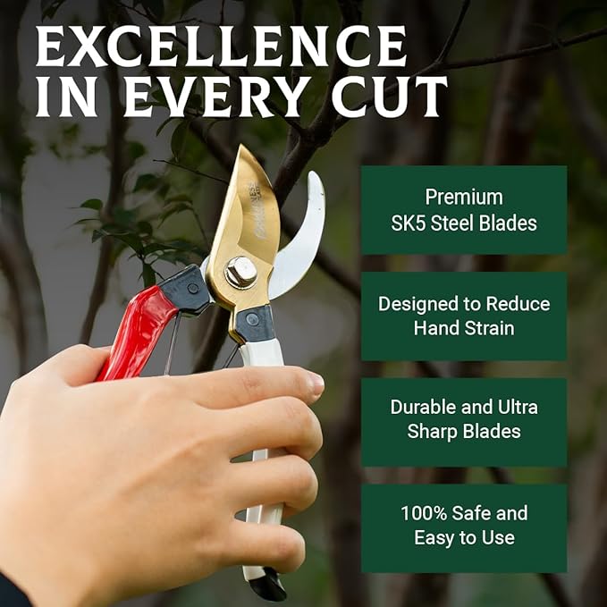 Gardeness Titanium Plating Japanese Pruning Shears, Professional Bypass Heavy Duty Garden Pruner Secateurs – Lightweight Easy Grip Branch Clippers Hand Pruners for Gardening, Trimming, Harvesting.