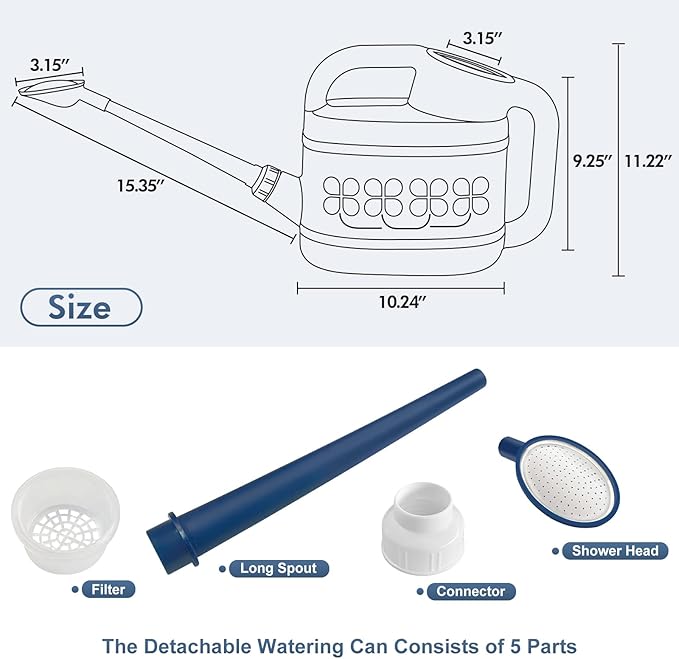 2 Gallon Watering Can for Outdoor Plants, Plant Watering Can with Removable Long Spout and Stainless Steel Sprinkler Head, Large Water Can for Garden Flowers Vegetables