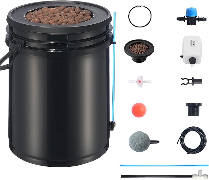 VEVOR DWC Hydroponics Grow System, Hydroponic Growing System with Top Drip Kit, 5-Gallon Deep Water Culture with Air Pump, Air Stone and Water Level Device for Leafy Vegetables(1 Bucket+Top Drip Kit)