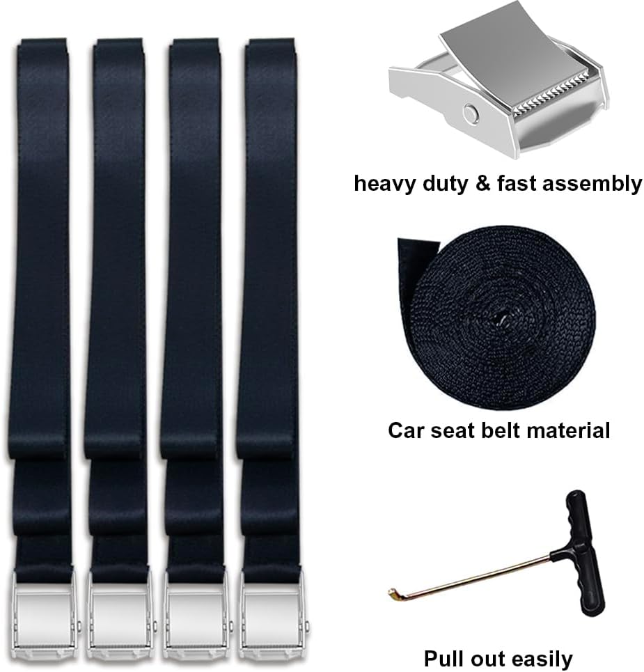 Eurmax USA Trampoline Stakes Heavy Duty Trampoline Parts Corkscrew Shape Steel Stakes Anchor Kit with T Hook for Trampolines -Set of 4 Bonus 4 Strong Belt,Black