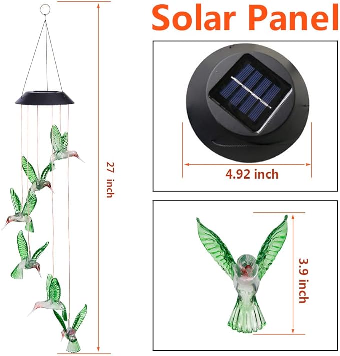 Solar Hummingbird Wind Chimes Outdoor Hanging -Waterproof Mobile Romantic Solar Powered Changing Color LED Wind Bells Light, Wind Chimes Gifts for Women, Home, Party, Festival, Night Garden Decoration