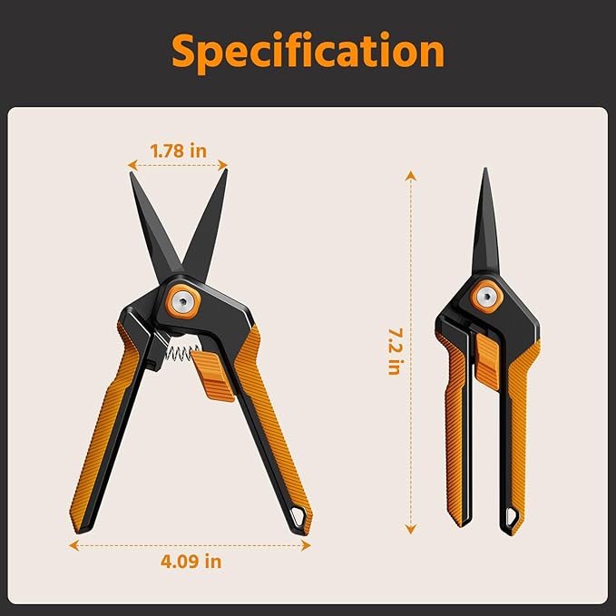 PrunePro Garden Scissors Pruning Shears Sharp Stainless Steel Non-Stick Teflon Coating Blade for Precise Cuts Garden Snip Bonsai Clippers for Plants Rose Flower Orange 2 Pack