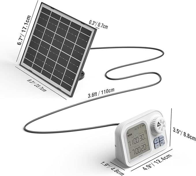 Raddy WS-7 Solar Drip Irrigation Kit with IPX7 Waterproof, Auto Watering System for 15 Potted Plants, with Auto-Soil Humidity Detection, 2600mAh Battery, Large Display for Indoor Outdoor Balcony