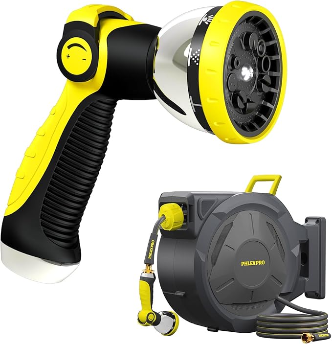 Retractable Garden Hose Reel Heavy Duty Automatic Water Hose Reel Wall Mounted,Any Length Lock, Slow Return System, 180°Swivel Bracket