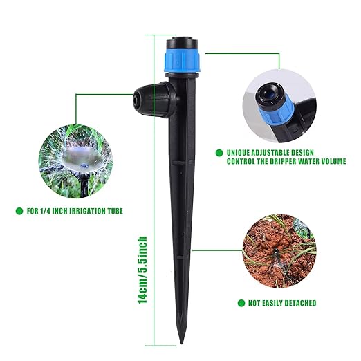 Drip Irrigation Emitters with Adjustable 360 Degree Water Flow Drippers Sprayer for 1/4 inch Tubing, Garden Drippers Sprayer Perfect for House Garden Watering System.(50pcs-Blue 360 Degree Sprayer)