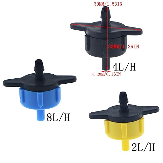 QAZXCDEW- 60 Pcs Drip Irrigation Emitters 1/2 GPH drip emitter 3 Sizes 3 Color for Precise Watering Efficient Agricultural Irrigation Systems(1/2Gph 1Gph 2Gph Drip Irrigation Emitters Each 20