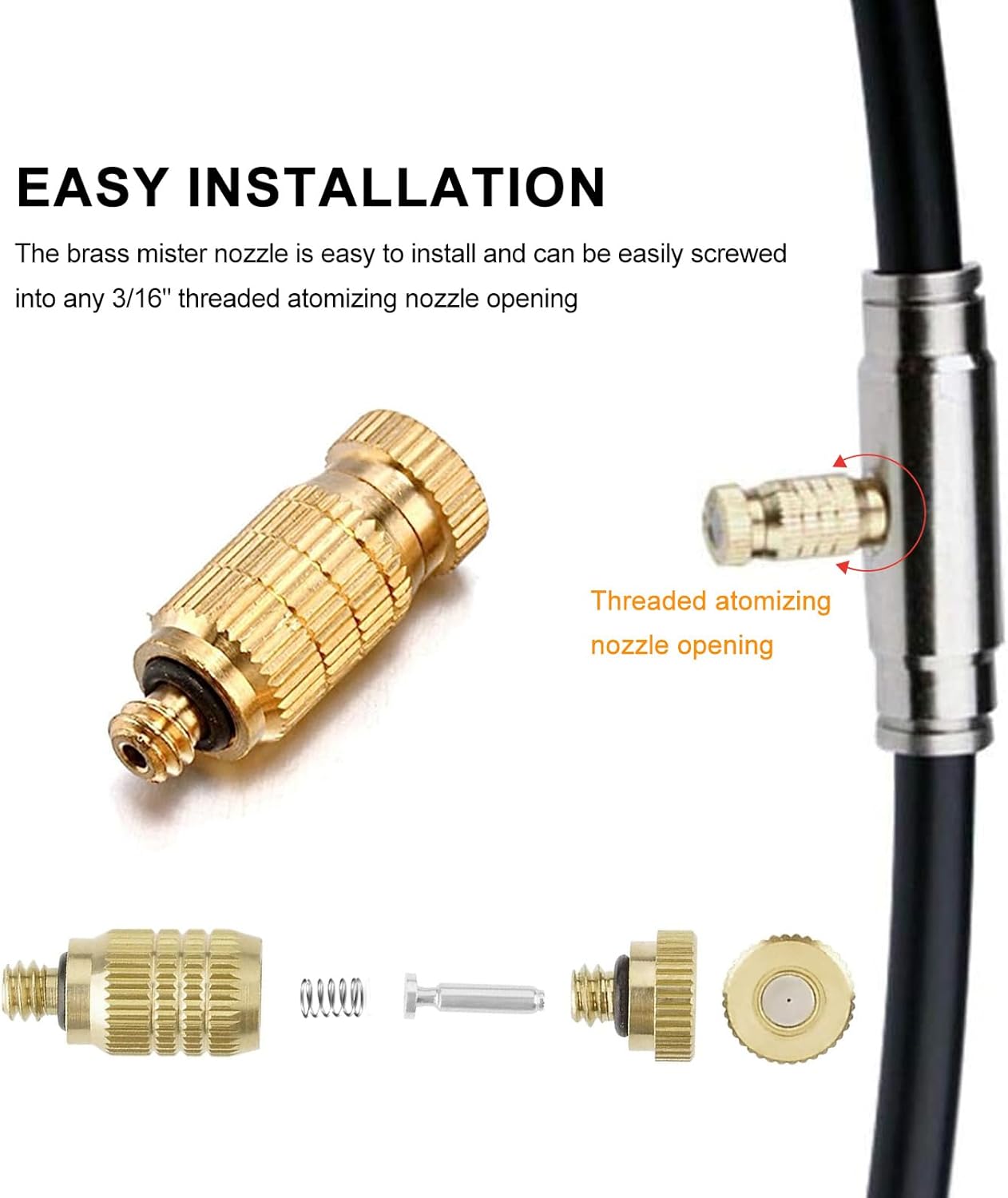 20pcs High Pressure Atomizer Nozzle Brass Misting Nozzles for Outdoor Cooling System, Landscaping, Greenhouse Irrigation, Air Humidification, Anti-Drip Fogging Spray Head(0.02"/0.5mm)