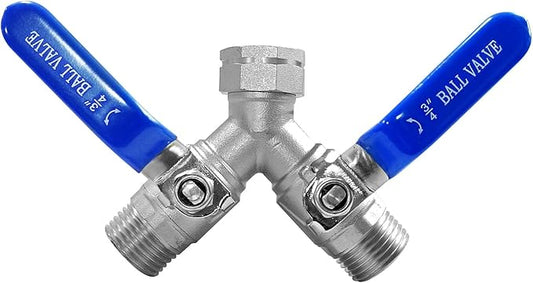 Garden Hose Y Valve Hose Splitter Stainless Steel 3/4" GHT Thread Hose Splitter with Long Handle