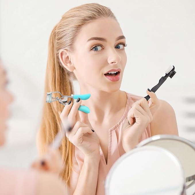 Bencailor 17 Pcs Eyelash Curlers Kit Lash Curler Eyelash Comb Seperator Extension Tweezers Eyebrow Brush Scissors False Eyelashes Applicator Eyebrow Trimmer Silicone Refills Pads for Women (Blue)