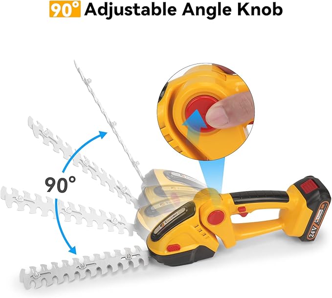 Hedge Trimmer Cordless, TOOVEM 2 in 1 Handheld Cordless Grass Shear with 2 Pcs Rechargeable Batterys and Charger, 24V Electric Weed Grass Cutter Shrubbery Trimmer for Garden, Lawn (Yellow)