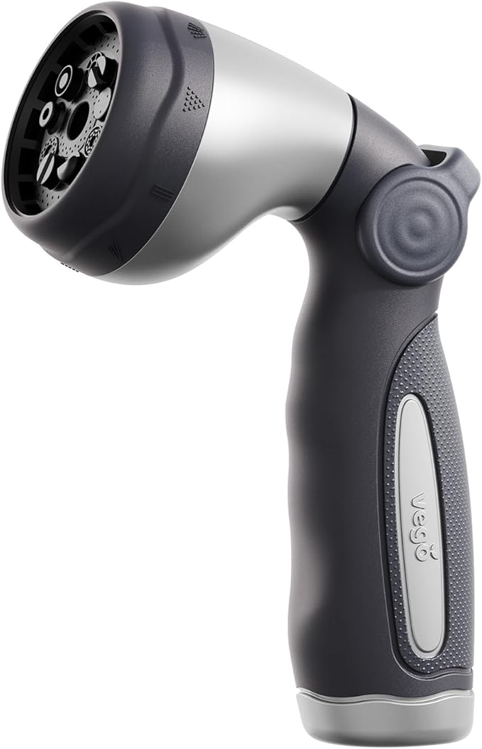 Garden Hose Nozzle - 9 Spray Patterns, Metal, Thumb Control, On/Off Valve, High Pressure Heavy Duty Water Hose Spray Nozzle for Gardening, Lawn Care, and Cleaning Tasks-Tidepool Blue