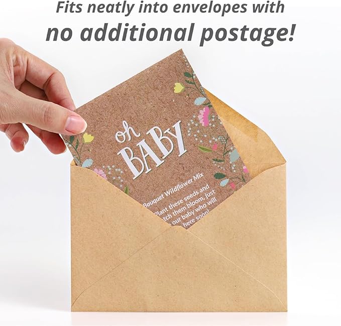 BENTLEY SEED CO. Oh Baby Flower Seeds Packets - Girl/Boy Baby Shower Favors - Pre-Filled, 25 Wildflower Seed Packs for Favor - Eco-Friendly Gift & Babys Guest Giveaways - Non-GMO Seeds - Brown