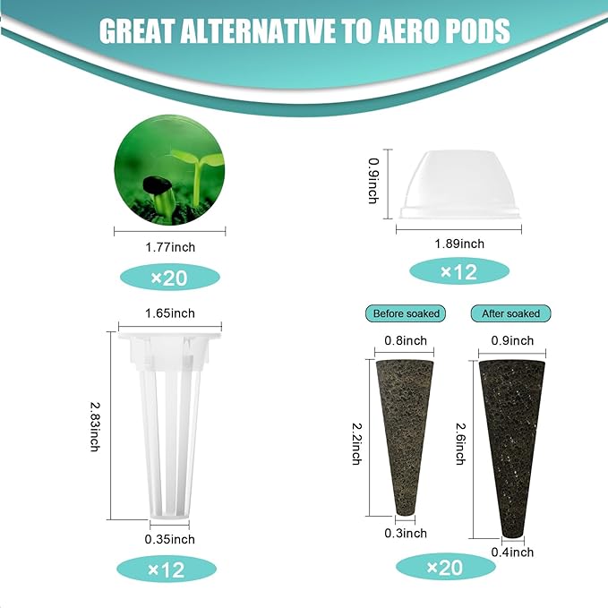 64pcs Seed Pod Kit for Aerogarden, Hydroponics Supplies for All Brands Hydroponics Growing System, Grow Anything Kit with 20 Grow Sponges, 20 PVC Labels, 12 Plant Baskets & Domes, 1pc Tweezer