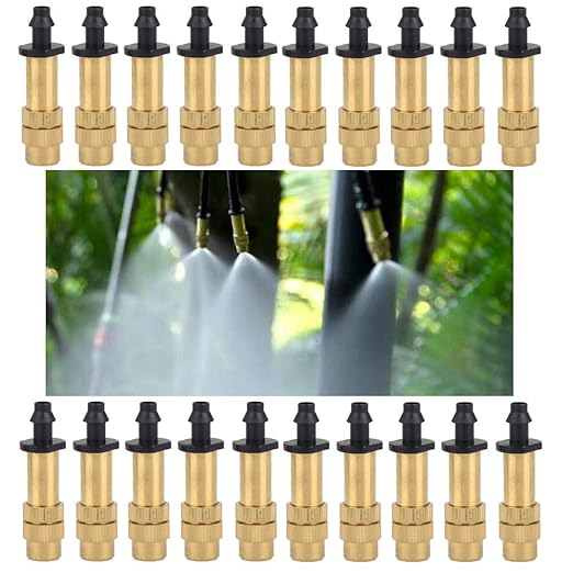 20 pcs Irrigation System Copper Nozzle Adjustable Spray Nozzle Garden Water Cooling System Irrigation Greenhouse Vegetables Lawn Watering Nozzle (Black Gold 04)