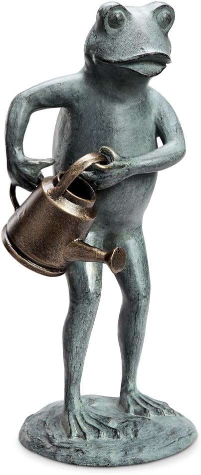 SPI Aluminum Frog with Watering Can Garden Sculpture