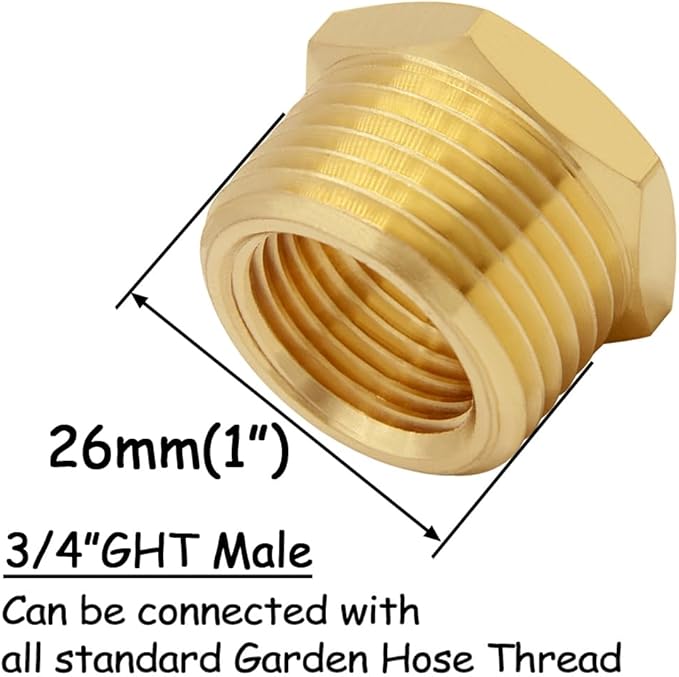 2PCS Brass Garden Hose Bushing 3/4"GHT Male to 1/2"NPT Female Thread Reducer Adapter Water Hose Nipple Reducing Convert Pipe Fittings Connector