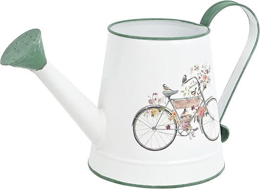 Small Watering Can for Indoor Plants Garden Metal Decorative Watering Can Outdoor Bonsai Balcony Courtyard Garden Flower Decorative, 1.5L, 50.7 Oz (White Green)