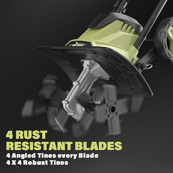 SOYUS 14 Inch Electric Tiller Cultivator 12 Amp Corded Tiller for Gardening, Garden Tiller with Folding Handle, 4 Steel Tines Wheeled Rototiller for Lawn Yard Soil Tilling