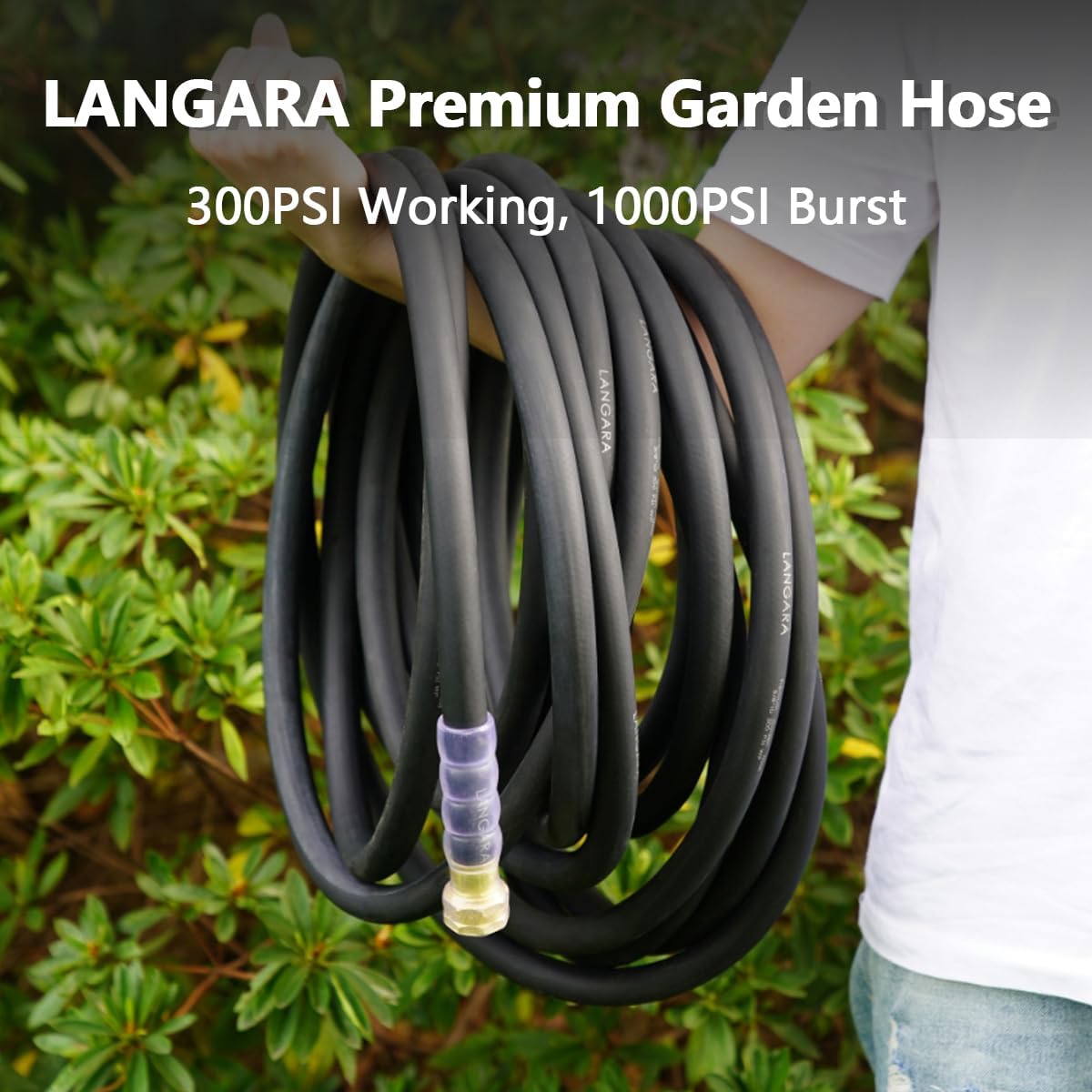 Heavy Duty Premium Garden Hose 100ft x 5/8", 300PSI Working, 1000PSI Burst, Water Hose with Transparent Swivel Handle - Hot/Cold Water - Five Layered Braiding for Durability