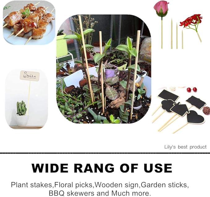 HOPELF 50 Pack 8" Bamboo Plant Stakes for Wood Garden Sticks,Wooden Indoor Gardening Floral Plant Support ,Potted Plants,Crafts, More Size Choices 8"/12"/16"