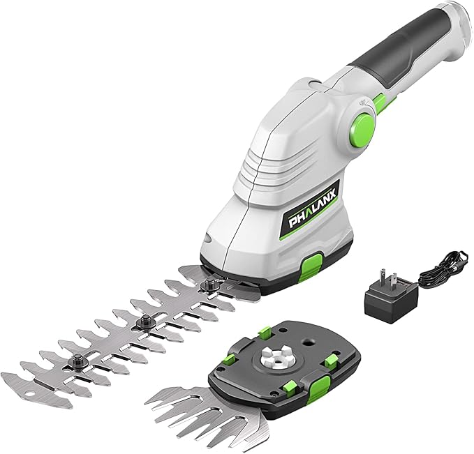 PHALANX Cordless Grass Shears 2-in-1 Handheld Hedge Trimmer,7.2V Electric Grass Trimmer Turnable Handle, Rechargeable Lithium-Ion Battery and Charger Included for Lawn/Garden