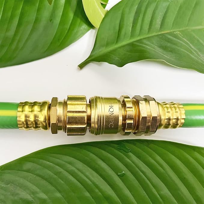 HQMPC Garden Hose Quick Connect No Pb Solid Brass Quick Connector Garden Hose Fitting Water Hose Connectors 3/4 inch GHT (2 Sets)