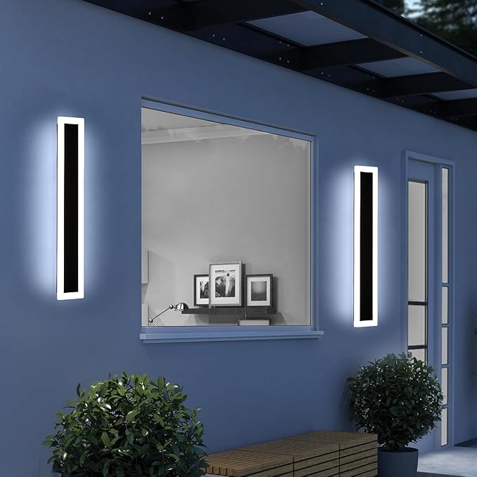 Upgrade Widened 2 Pack 31.4inch Modern Outdoor Wall Sconce, 3 Color 3000K/4500K/6000K, 31W, IP65 Waterproof Long Wall Lights, Minimalist Linear Wall Lamps Lighting for Balcony, Patio, Porch, Garage