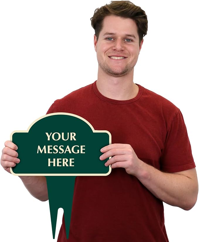 SmartSign Custom Designer Yard Stake Sign - Add Your Message, 12"x15", Vintage Dome-Top, 120 mil Aluminum Composite Sign w/Overcoat for Outside, Integrated Ground Stakes, Reflective Option, USA-Made