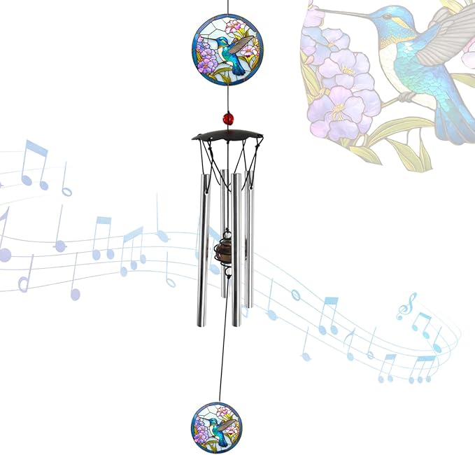 Wind Chimes for Outside 24" Hummingbird Wind Chimes Outdoor Home Patio Garden Decor Hummingbird Gifts Windchimes Outdoors Gift Ideas for Women Mom Grandma Sisters
