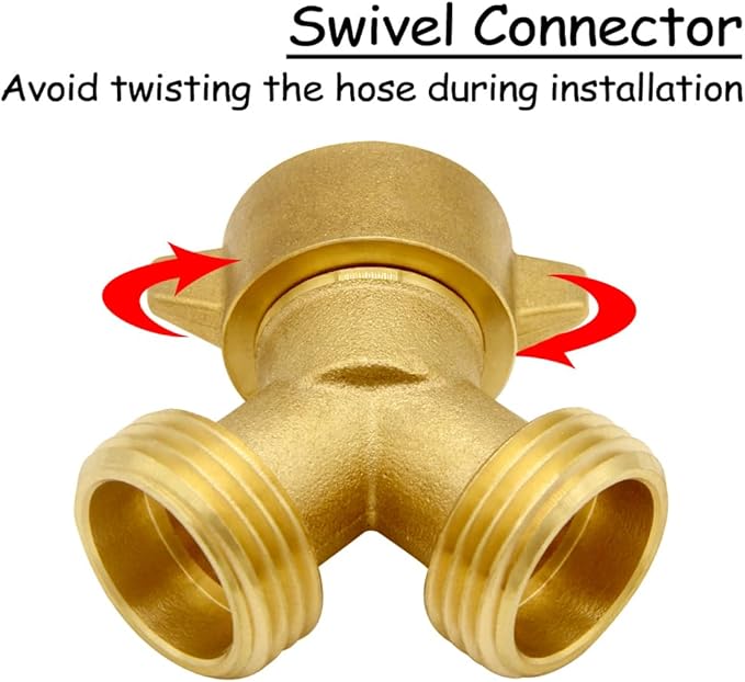 Brass 3/4" GHT Thread Garden Hose Splitter Swivel 2 Way Y Connector and 5.5 Inches Length Garden Hose Extension Protector with Washers Adapter for Backyard Water Tap, Outlet, Spigot