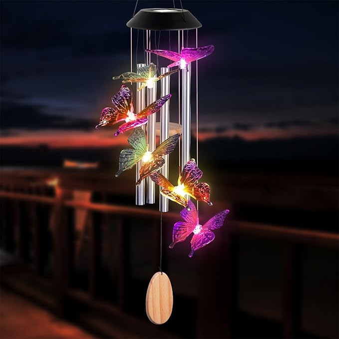 Butterfly Decorative Mobiles Gifts, Solar Butterfly Wind Chimes, Gifts for Mom, Women, Grandma, Garden Courtyard Lawn Decor, Thanksgiving Gift