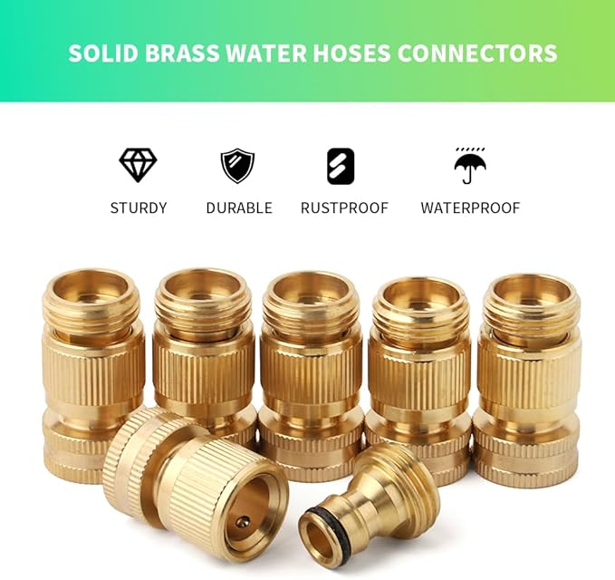 Garden Water Pipe Quick Connect, Solid Brass 3/4 Inch Thread Fitting, No-Leak Water Female Hose and Male Hose (6 Set)
