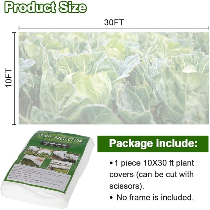Plant Covers Freeze Protection 9.8 x 29.5 FT 1.2oz/yd² Frost Cloth Blankets for Outdoor Plants in Winter, Floating Row Cover for Vegetable Garden