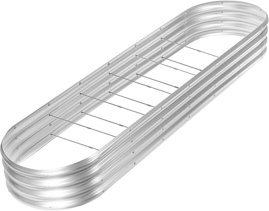 Land Guard 8ft Galvanized Raised Garden Bed Kit, Raised Garden Boxes Outdoor, Oval Metal Raised Garden Beds for Vegetables, Silver,108 Gallon Capacity(with 10 Connecting rods)