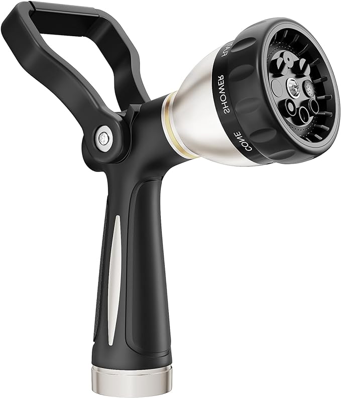 FANHAO Heavy Duty Fireman's Hose Nozzle, Metal Water Nozzle with 8 Spray Patterns,High Pressure Garden Hose Sprayer with Lever Control and Non-Slip Grip to Water Lawns & Plants, Wash Cars & Clean