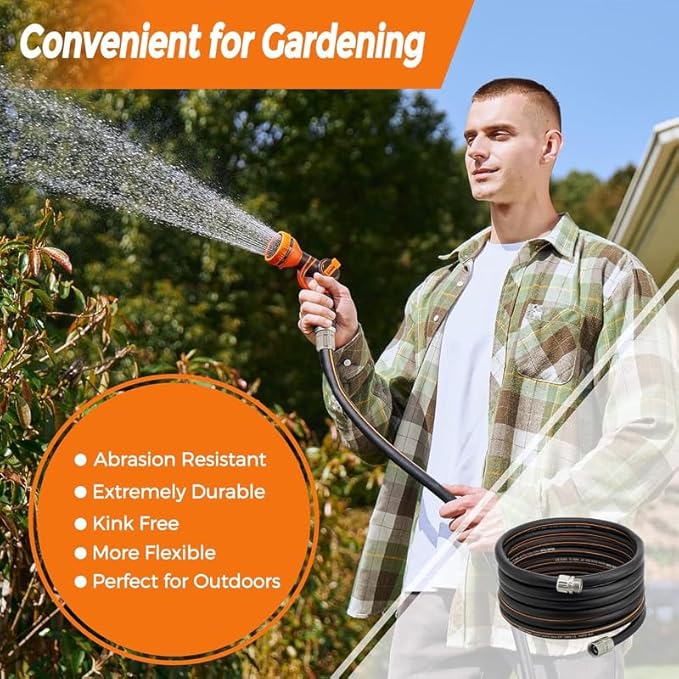 Giraffe Tools Garden Hose 75ft x 5/8", Custom Length, Heavy Duty, No Kink, Flexible, Rubber Garden Hose, Leakproof Water Hose with Male to Female Fittings, 600 Burst PSI