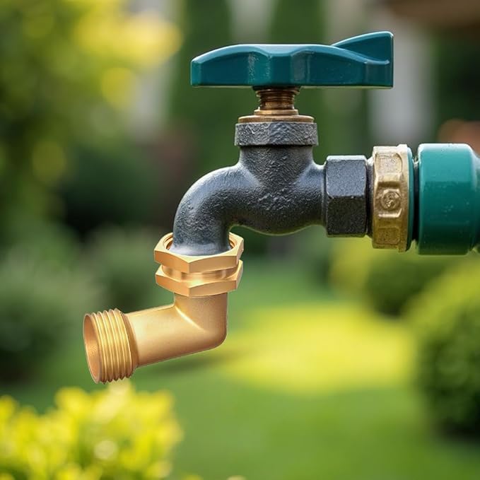 Garden Hose Elbow Connector 90 Degree Brass Hose Elbow Fitting Quick Swivel Connect Adapter Thread Size 3/4" FHT x 3/4" MHT (2 SETS)