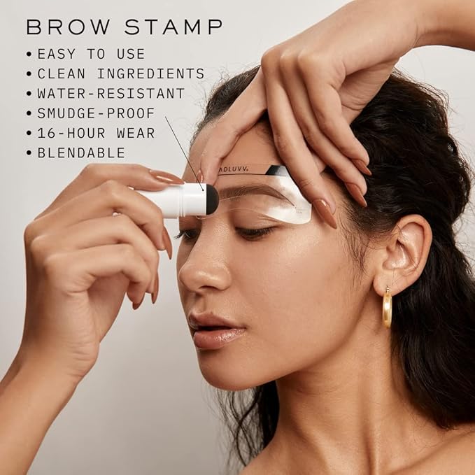MADLUVV Brow Stamp Kit with Brow Stencils – Easy Eyebrow Shaper for Natural-Looking Brows – Popular Eyebrow Stencil Kit Used by Professionals – 9 Shapes, Spoolie, Travel Bag & Stamp (True Red)