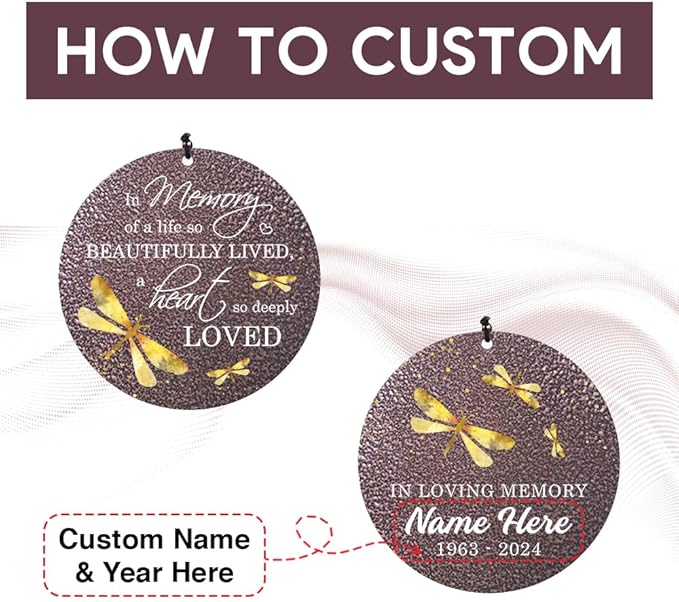 Sympathy Wind Chimes, Personalized Dragonfly Wind Chimes for Loss of Loved One, Commemorative Sympathy Gifts for Funeral, in Memory of Dad/Mom/Husband/Wife (36inch)