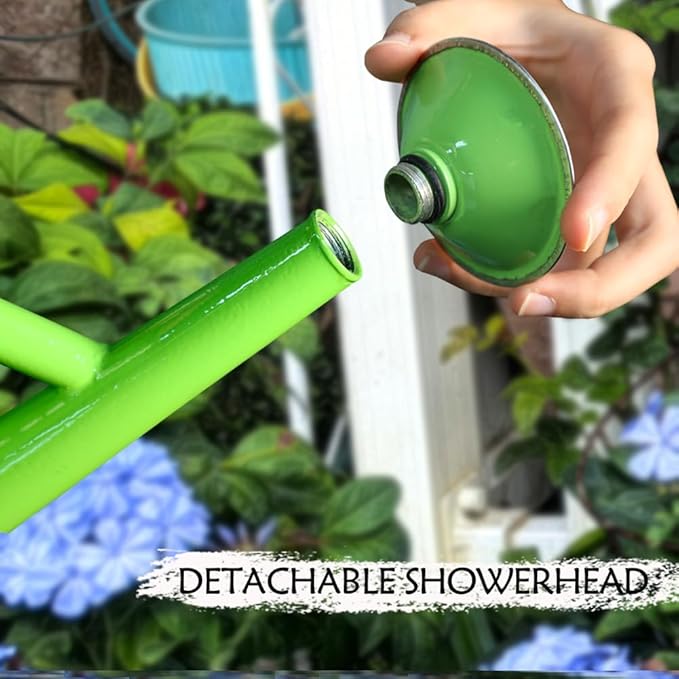 Metal Watering Can, One Gallon Watering Cans Stainless Steel for Outdoor Indoor Garden Plants Watering (Stainless Steel Handle Green)