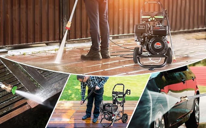 4200PSI Pressure Washer 4.0GPM Gas Power Washer 212CC Gas Powered Washing Machine Commercial High Pressure Washer with 25ft Hose&5 Nozzles for Patio Garden (Dark Black)