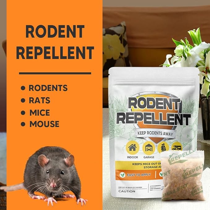 Rodent Repellent, Mouse Repellent Pouches, Mice Repellent Indoor, Mouse Deterrent Outdoor, Rat Repellent, Extra-Strength Rodent-Repelling Pouch, Peppermint to Keep Mice Away from Garage-10P