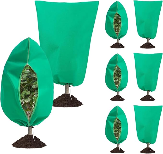 8 Pack Plant Covers Freeze Protection, 31.5"x47.2" Frost Blankets with Zipper Drawstring, Winter Cold Weather Plant Protection Jacket for Outdoor Plants Potted Shrubs Trees from Freeze Animals, Green