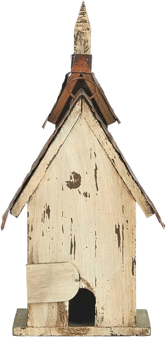 Glitzhome Wooden 14" H Hanging Distressed Church Birdhouse Decorative Garden Bird House