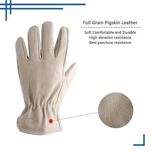 HLDD HANDLANDY 2 Pairs Cowhide Leather Work Gloves with Reinforced Palm for Men & Women (Beige-12pairs, 2X-Large (Pack of 12))