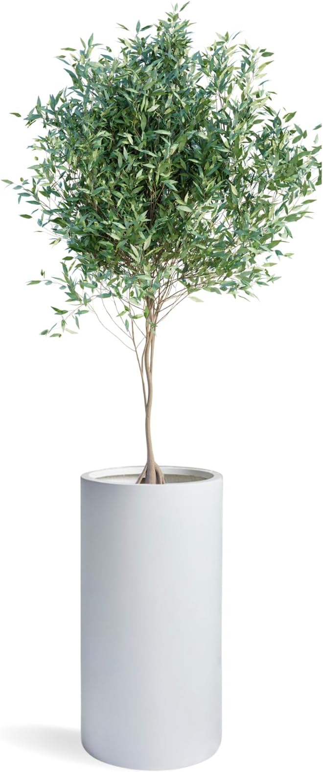 19.5"H x 9.8"D Tubo Fiberstone Cylinder Tall Planter with Drainage Hole, Smooth Finishes, Weather Resistant for Indoor and Outdoor Use, Included 2 Extra Coco Mats (White, 8.2" Pot Opening)