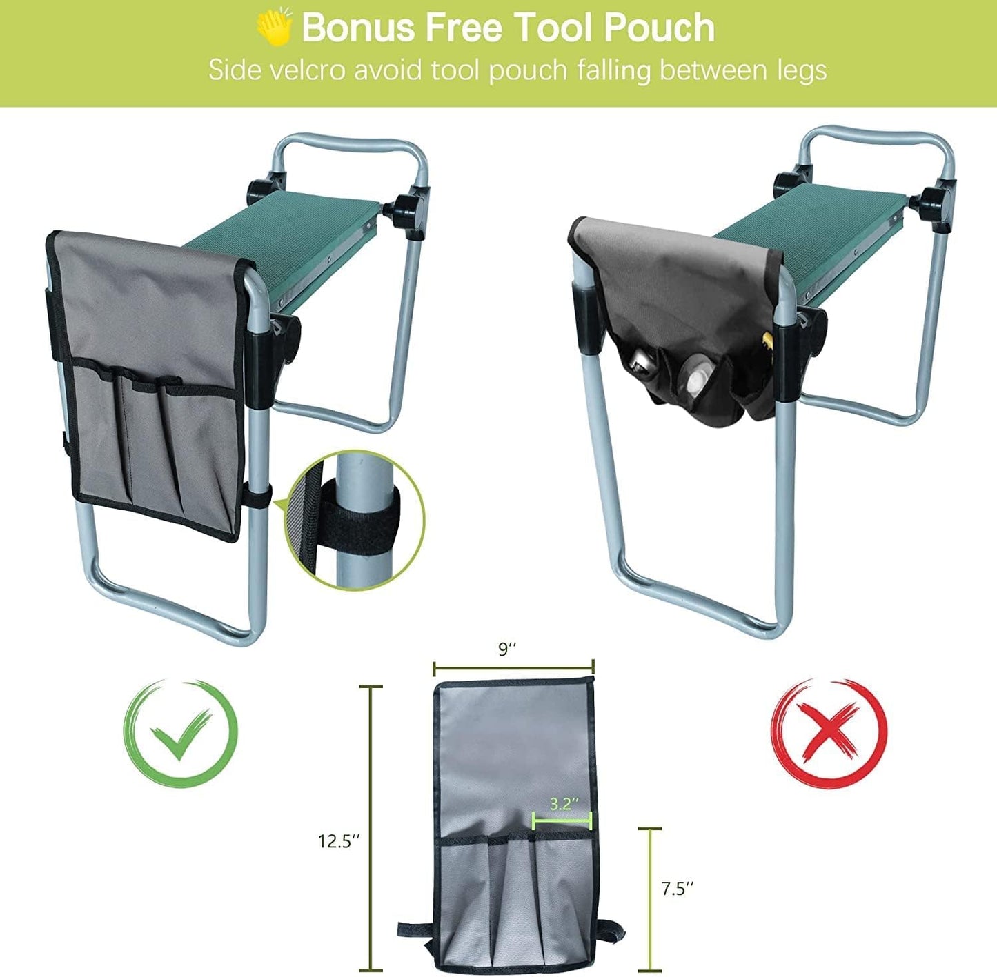 LUCKYERMORE Garden Kneeler and Seat, Button Press Kneeling Bench with Tool Pouch and EVA Foam Pad, Foldable Gardening Stool, Gardening Gifts for Parents Seniors, Lightweight & Heavy Duty